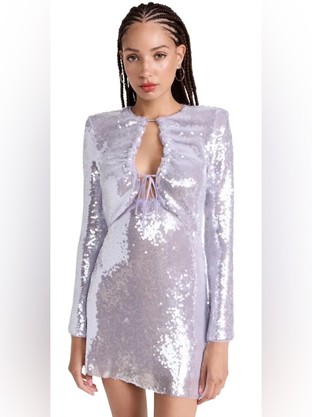 NWT Self Portrait Lilac Sequin Tie-Front Mini Dress